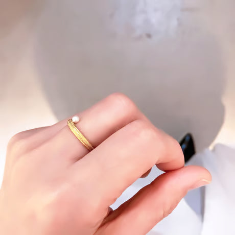 lace braid ring /pearl (gold)---301