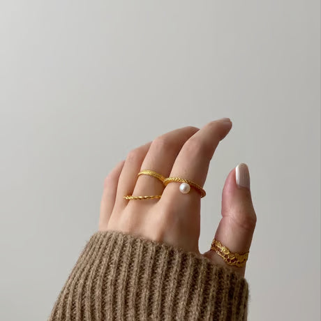 stitch circle ring / pearl (gold)---332