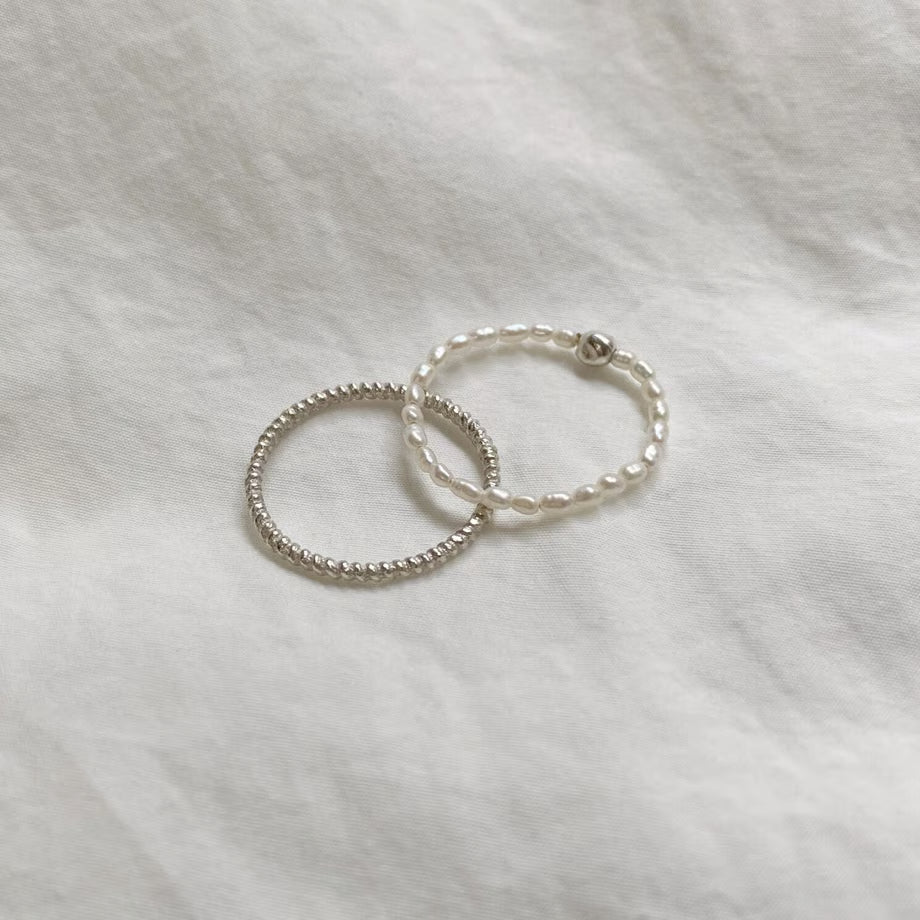 lace braid/pearl thin ring /set(S) (silver)---303