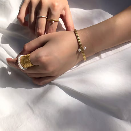 lace braid ring /pearl (gold)---301