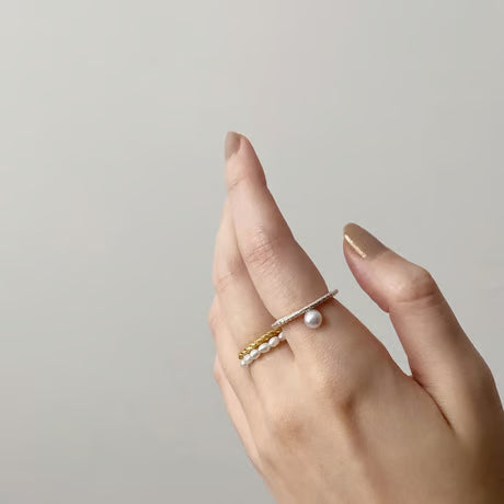 stitch circle ring / pearl (silver)---332