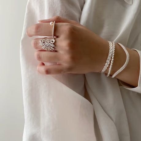 stitch circle ring / pearl (silver)---332