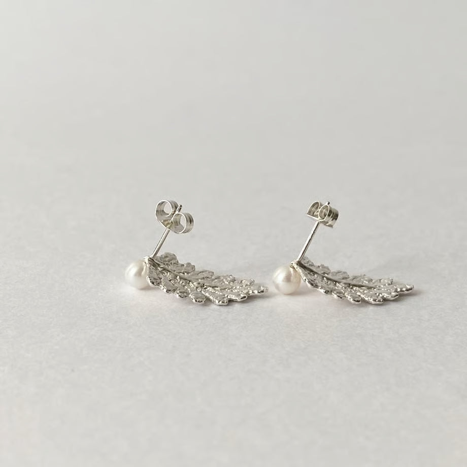 lace leaf pierces /pearl (silver)---213