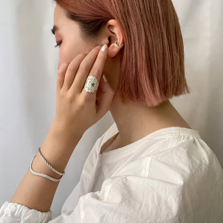 lace braid double bangle (silver)---320