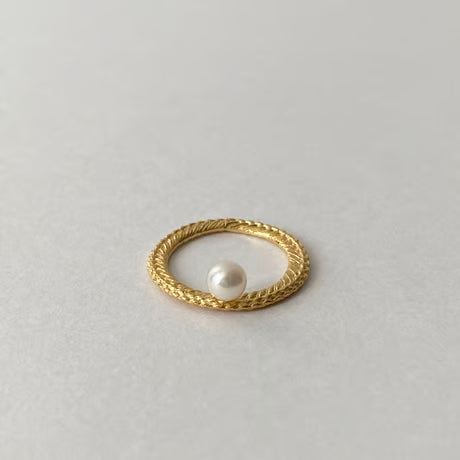 stitch circle ring / pearl (gold)---332