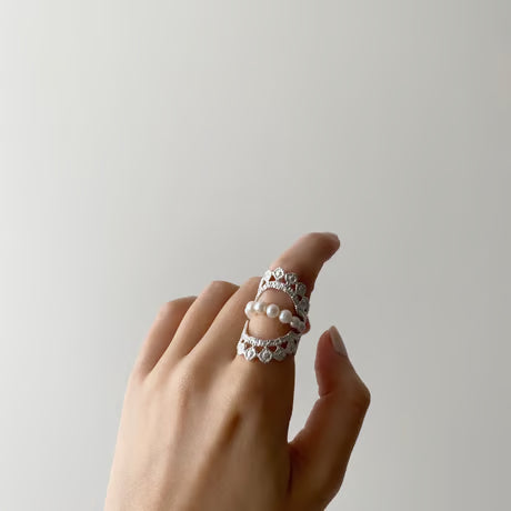 lace double dot ring (silver)---004