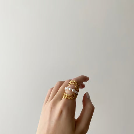 lace double dot ring (gold)---004