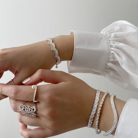lace wave bangle(silver)---034
