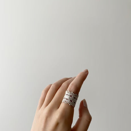 lace double crown ring (silver)---105