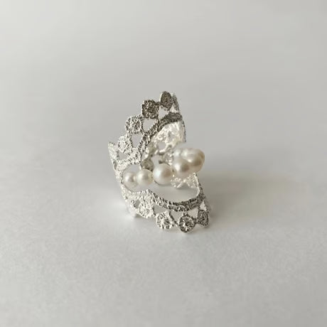 lace double dot ring (silver)---004