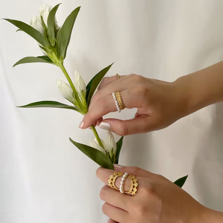 lace double dot ring (gold)---004