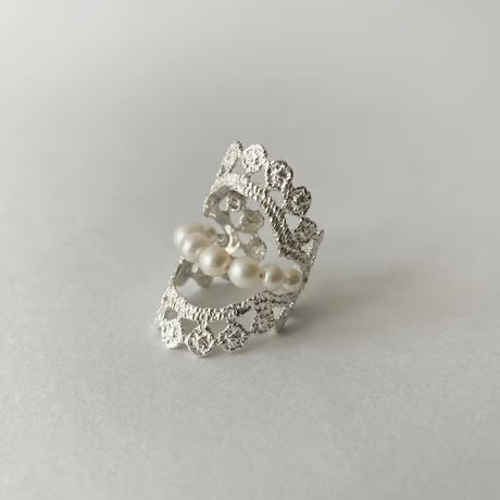 lace double dot ring (silver)---004