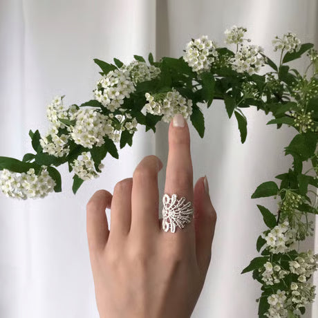 lace feather ring (silver)---103