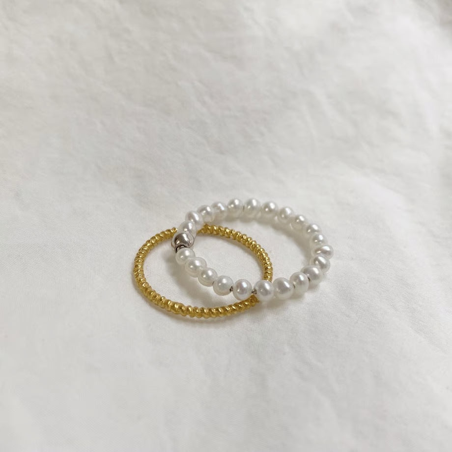 lace braid/pearl thin ring /set(M) (gold)---304