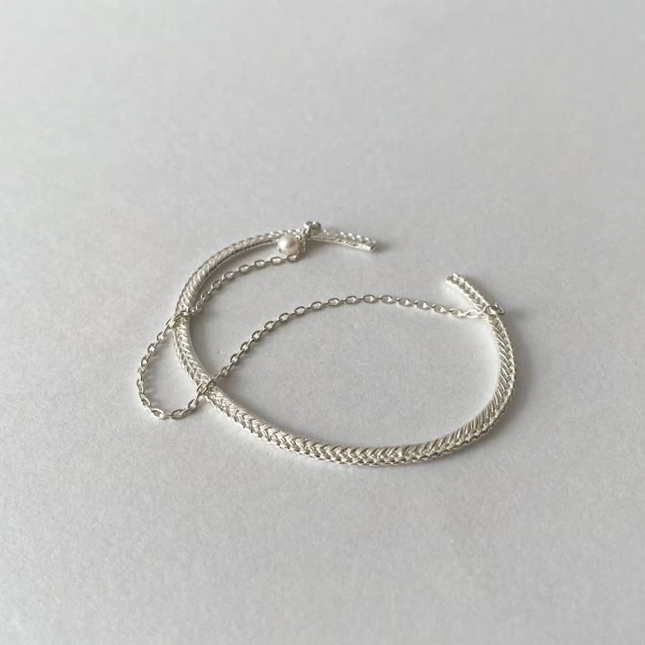 lace braid +chain bangle (silver)---318