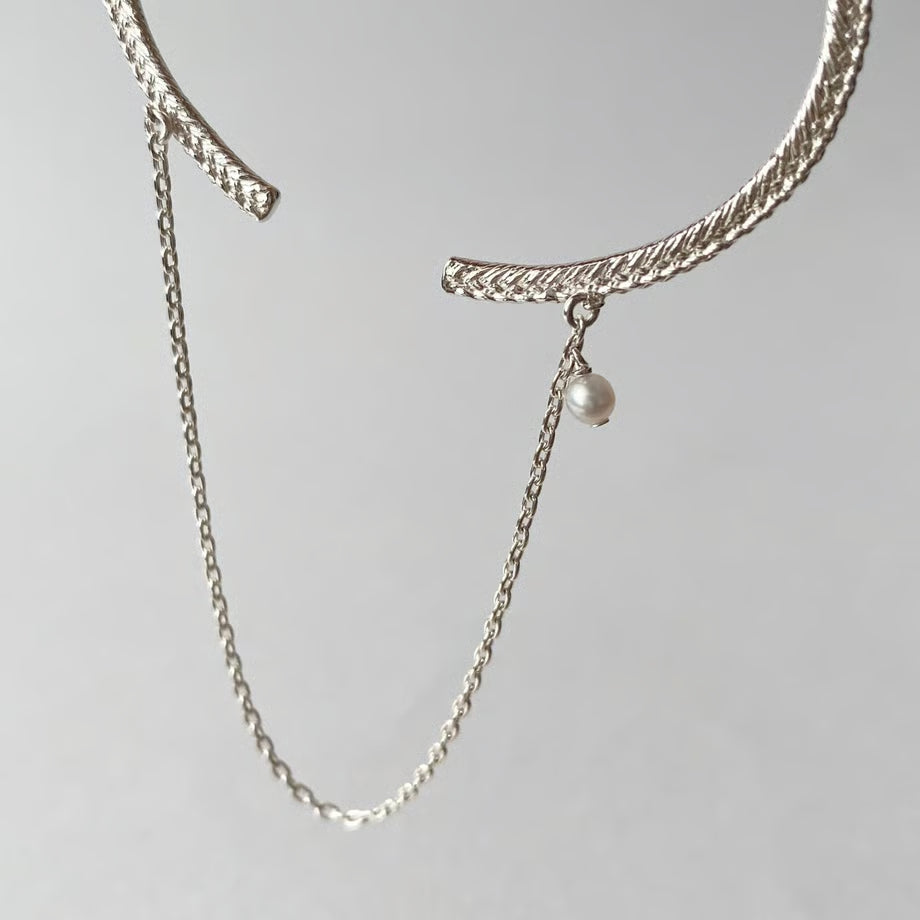 lace braid +chain bangle (silver)---318