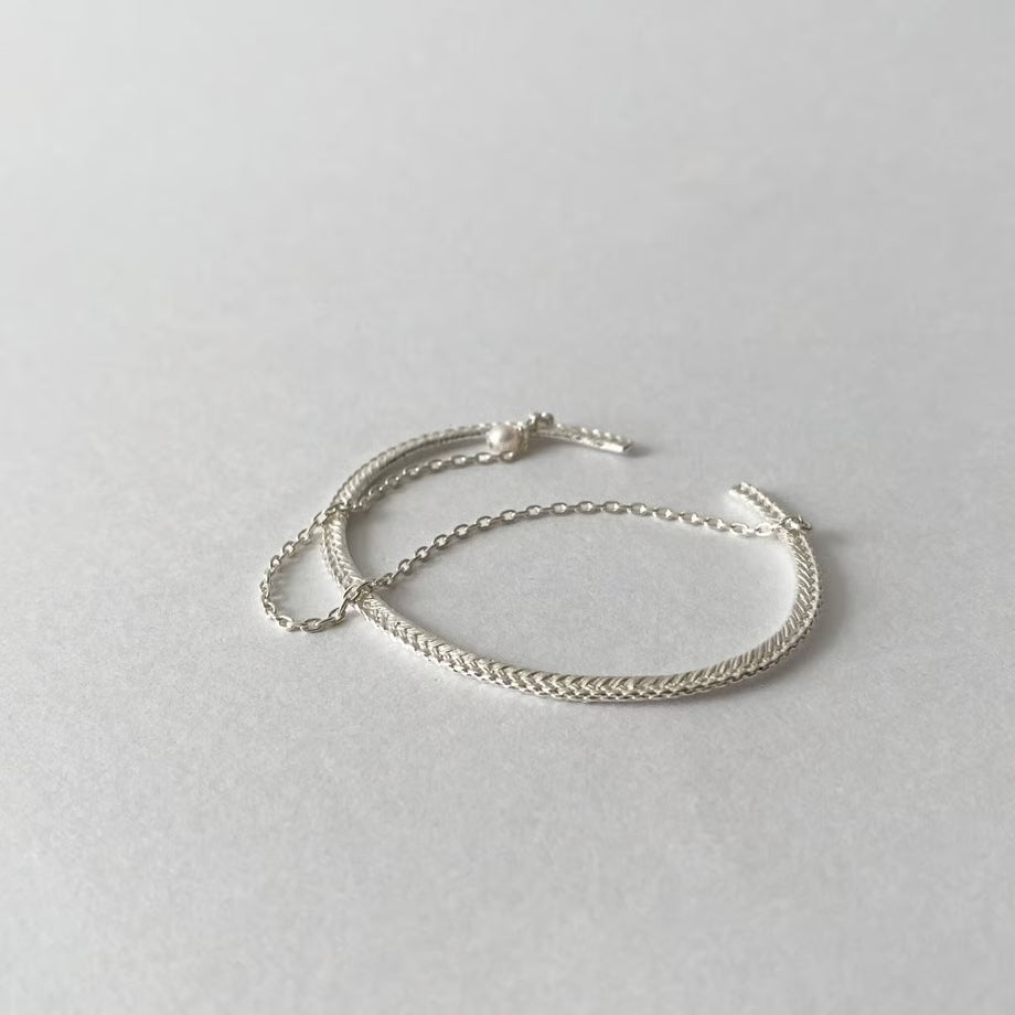 lace braid +chain bangle (silver)---318