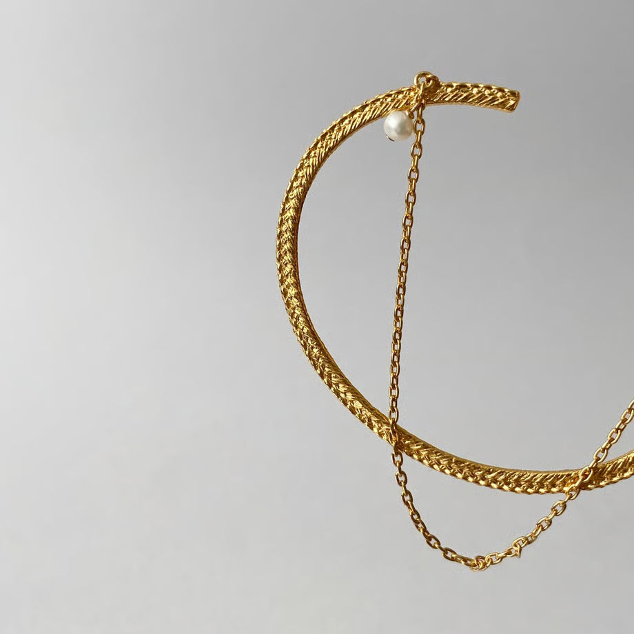 lace braid +chain bangle (gold)---318