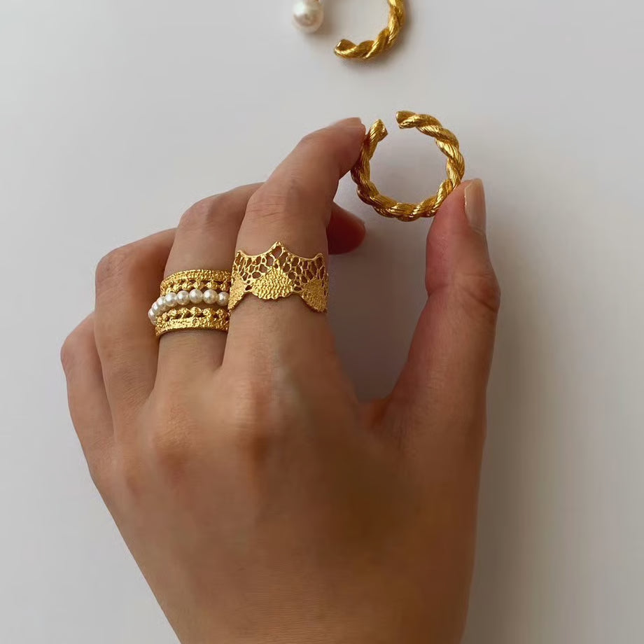 lace braid ring(gold)---243