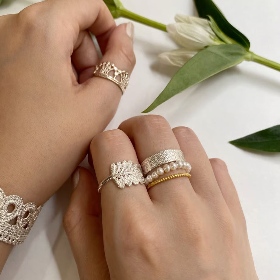 lace fissure /pearl ring /set (M) (silver)---306