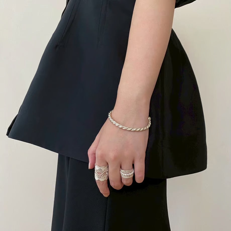 chunky braid bangle(silver)---247