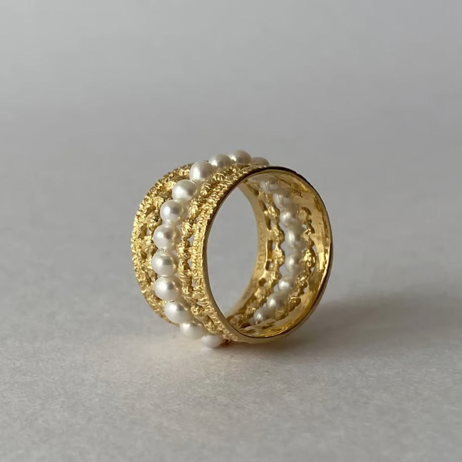 milk crown＋pearl set ring(gold)---363