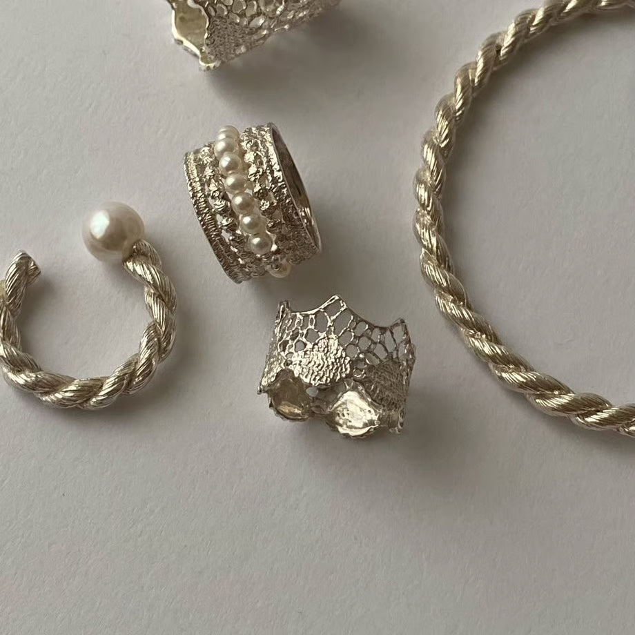 lace braid ring(silver)---244