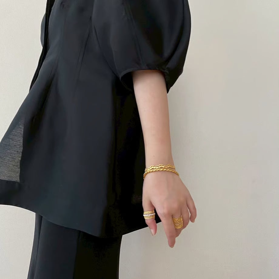 milk crown＋pearl set ring(gold)---363