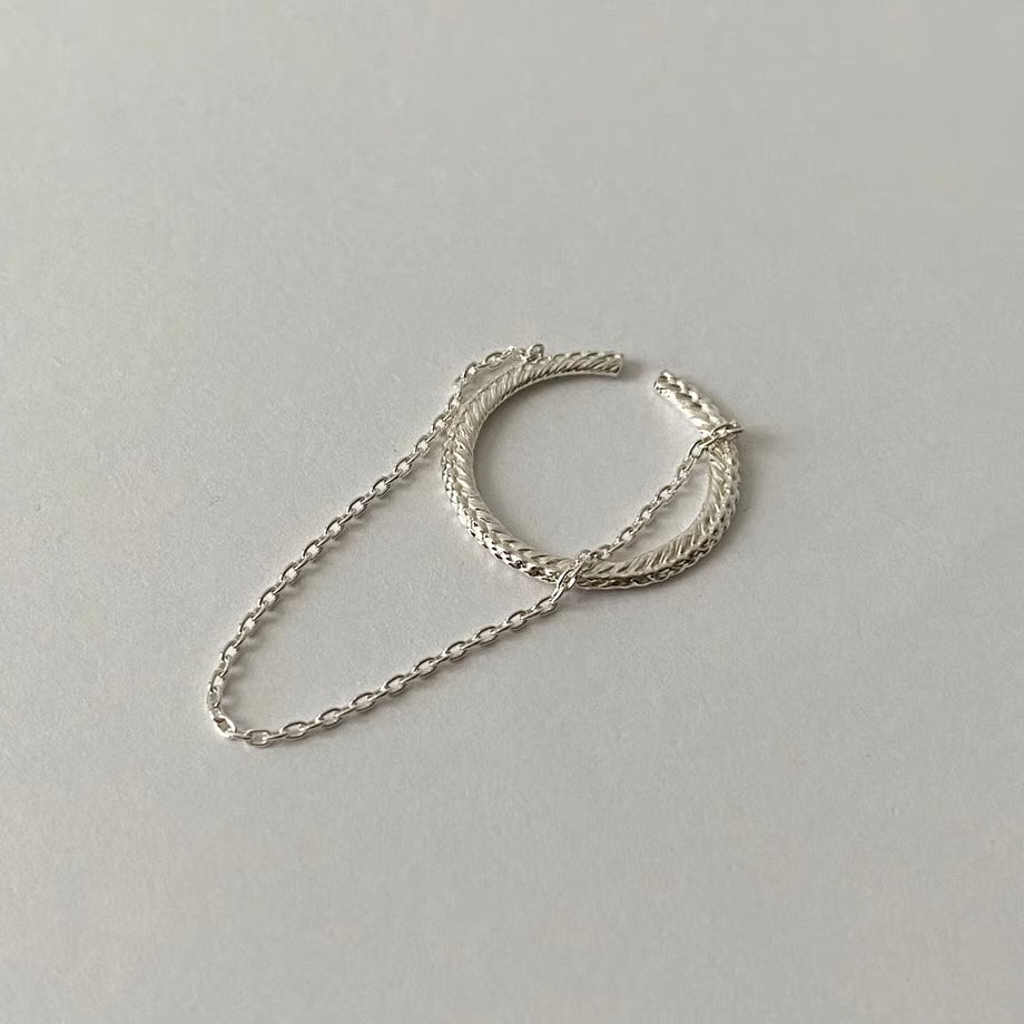 lace hoop ear cuff / chain(silver)---323