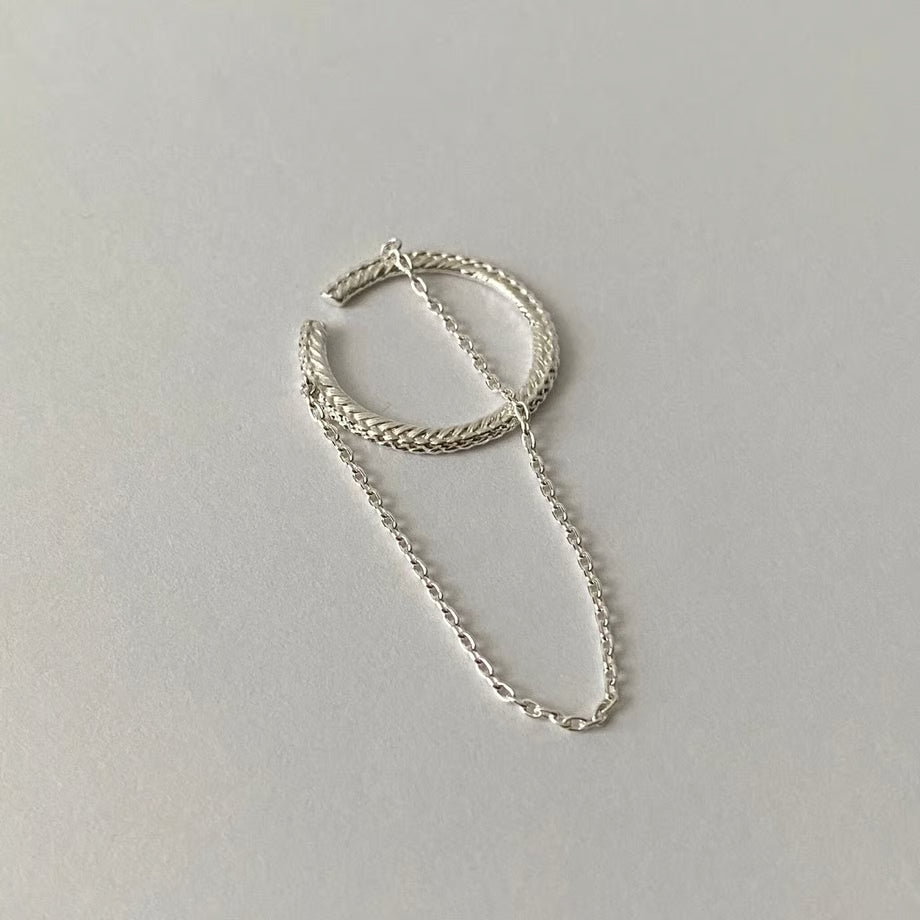 lace hoop ear cuff / chain(silver)---323