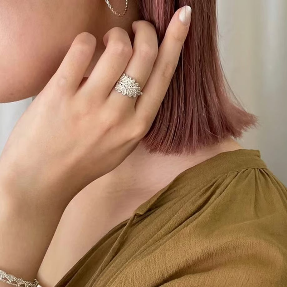 lace leaf ring (silver)---212